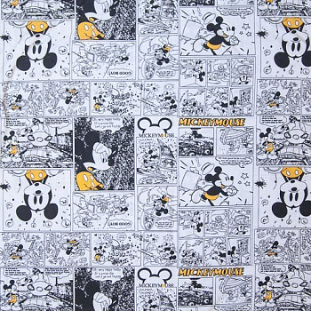 Изображение Трикотаж кулирка, комиксы Микки Маус, желтый, черный, белый