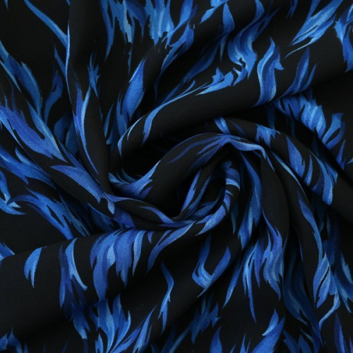 Изображение Креп жоржет стрейч, пламя, черный, синий