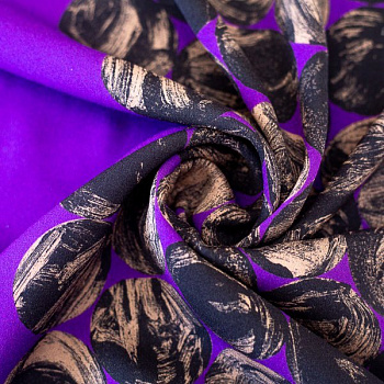 Изображение Шелк стрейч кайма горох, фиолетовый, черный