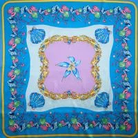 Изображение Шелк атласный стрейч, платки, морские звезды, ракушки, дизайн VERCASE, 2 цвета