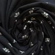 Изображение Трикотаж футер с начесом, вышитые цветы, черный