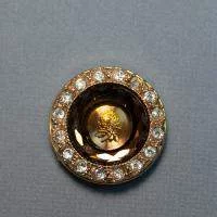 Пуговица для шубы круглая со стразами, дизайн золотая роза, 3.7 см
