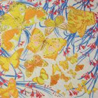 Изображение Платок шелковый, желтые бабочки, красные цветы