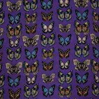 Изображение Крепдешин шелковый натуральный, бабочки на фиолетовом