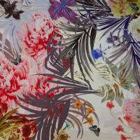 Изображение Шелк с вискозой, крупные цветы и бабочки в двух цветах